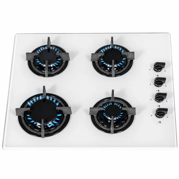 White Gas Hob 4 Burner, 60cm Wide - SIA GHG602WH - London Houseware - 1