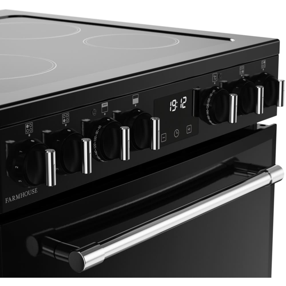 Ceramic Electric Cooker with Double Oven, Black, A Rated - Belling Farmhouse 60E