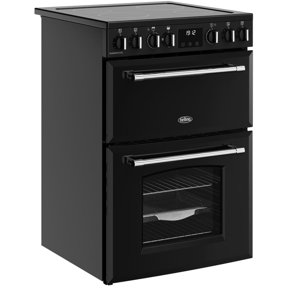 Ceramic Electric Cooker with Double Oven, Black, A Rated - Belling Farmhouse 60E