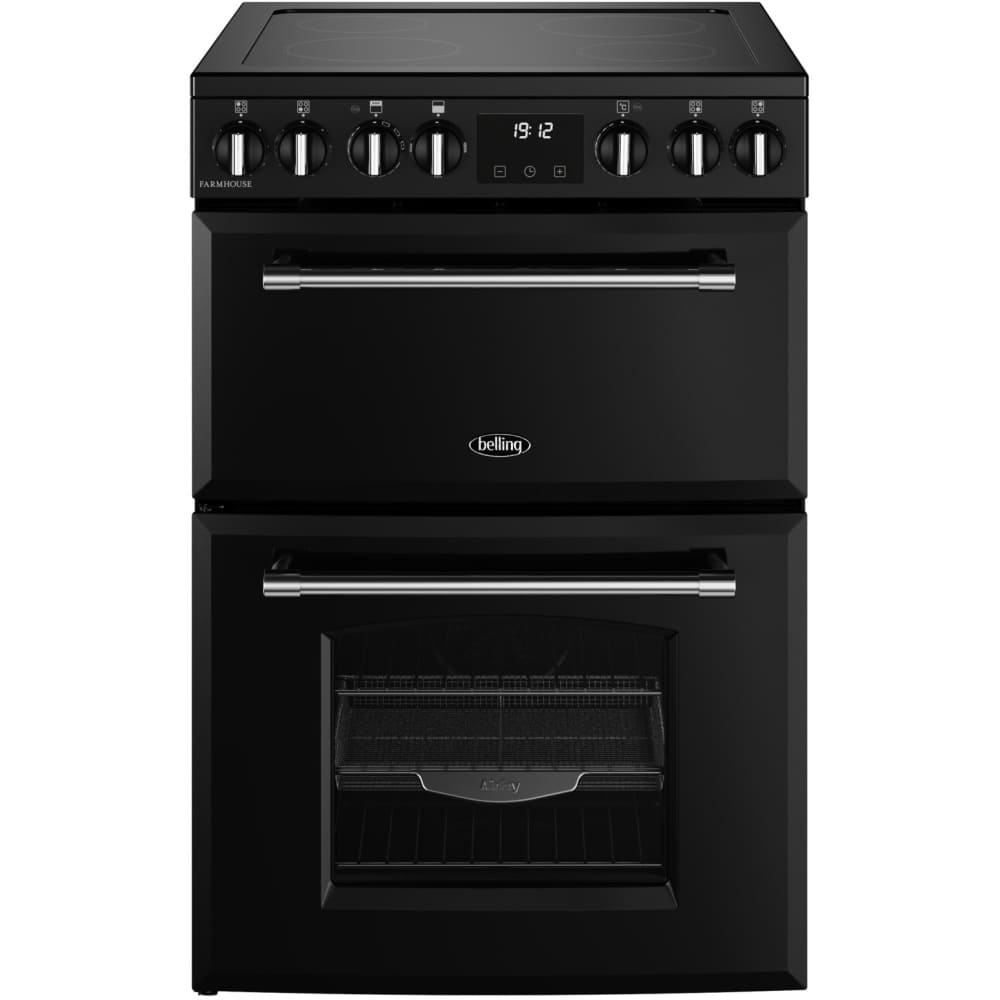 Ceramic Electric Cooker with Double Oven, Black, A Rated - Belling Farmhouse 60E - London Houseware - 1