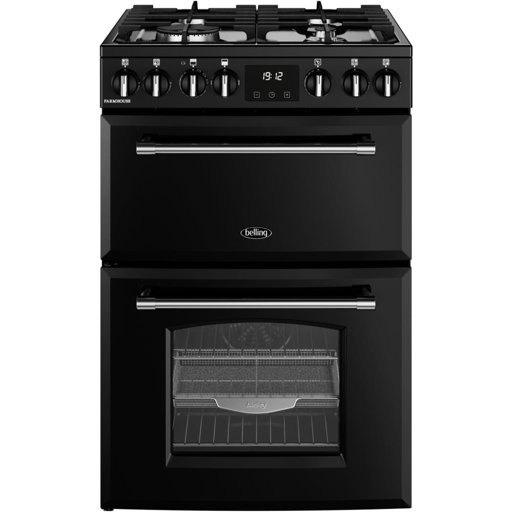 70L Dual Fuel Cooker with Double Oven, Black, A Rated - Belling MRA FARMHOUSE 60DF - London Houseware - 1