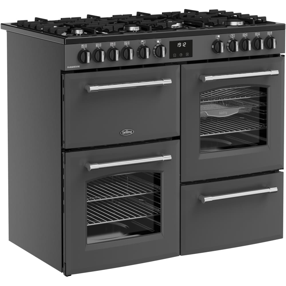 100cm Dual Fuel Belling Range Cooker, Grey - Farmhouse 100DF - London Houseware - 2