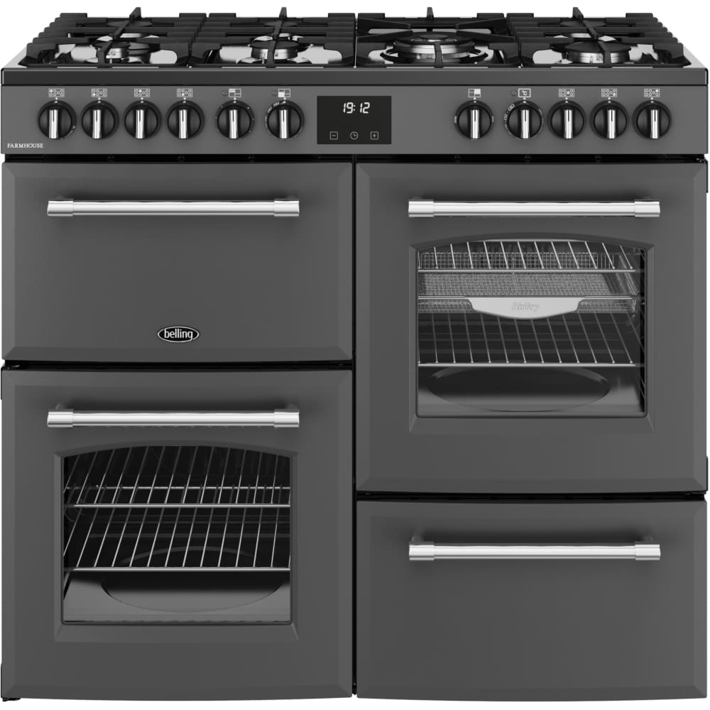 100cm Dual Fuel Belling Range Cooker, Grey - Farmhouse 100DF - London Houseware - 1