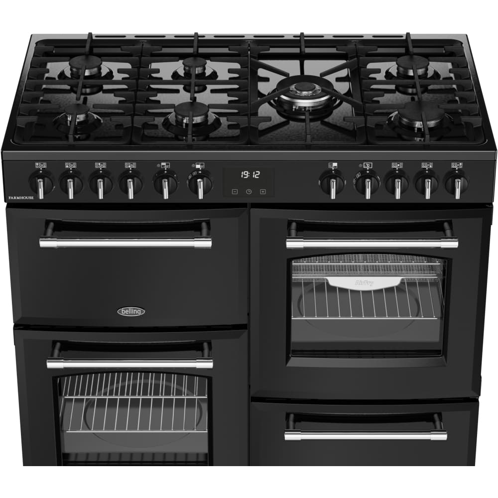 100cm Dual Fuel Belling Range Cooker, Black, A Rated - Farmhouse 100DF - London Houseware - 7