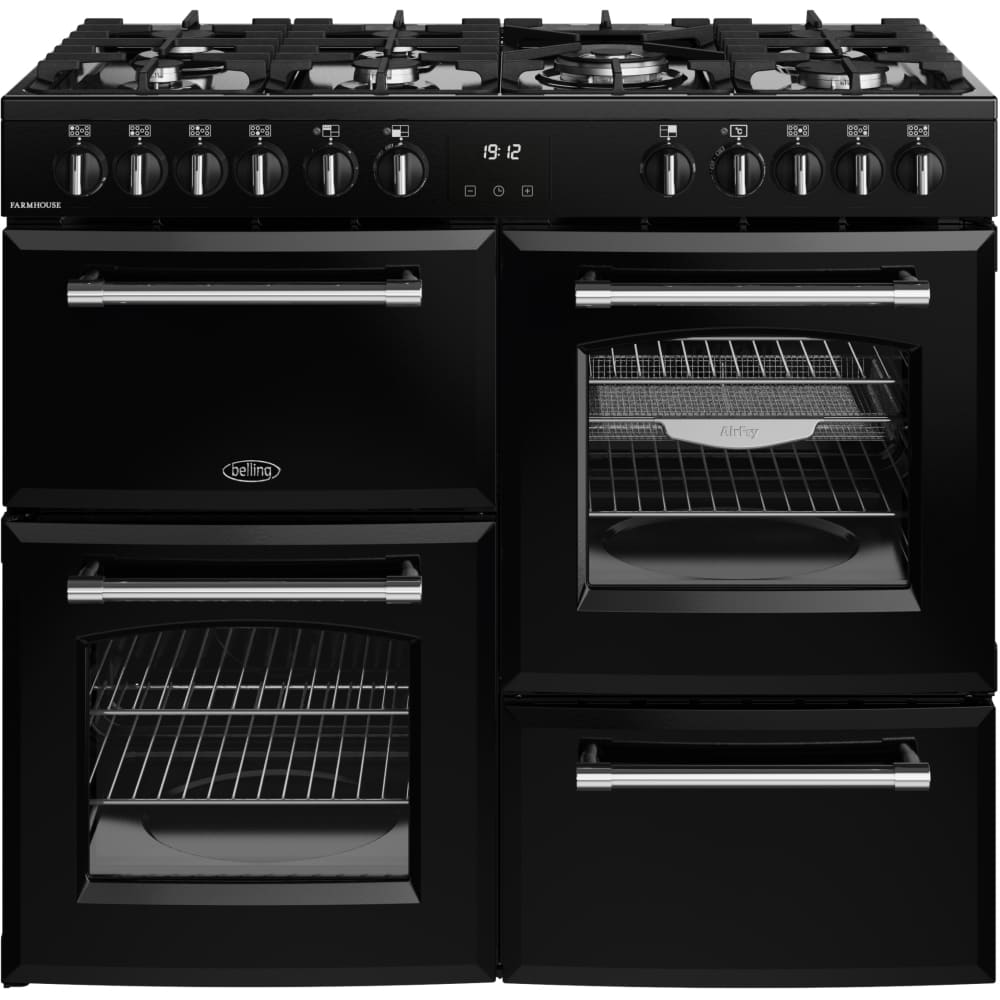 100cm Dual Fuel Belling Range Cooker, Black, A Rated - Farmhouse 100DF - London Houseware - 1