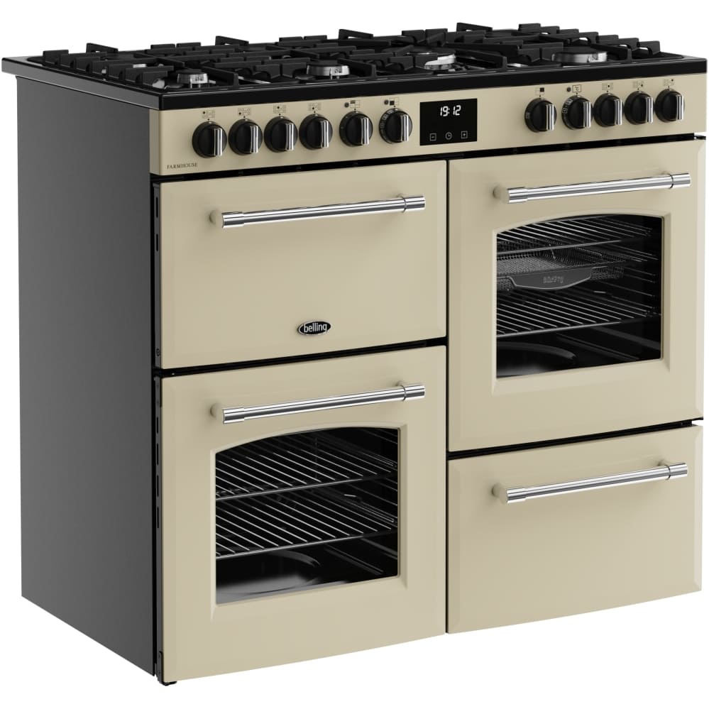 100cm Dual Fuel Belling Range Cooker, Cream, A Rated - Farmhouse 100DF - London Houseware - 2