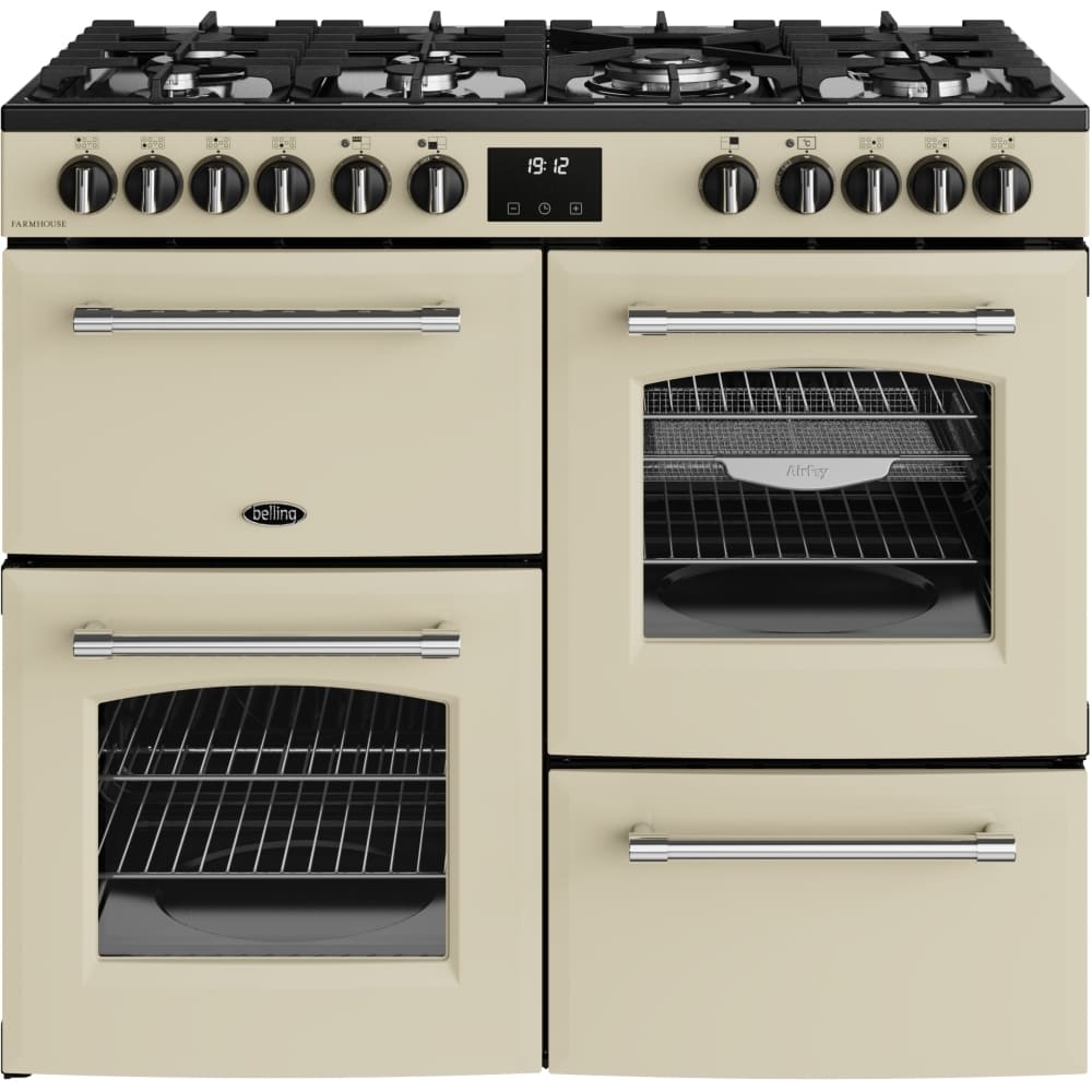 100cm Dual Fuel Belling Range Cooker, Cream, A Rated - Farmhouse 100DF - London Houseware - 1