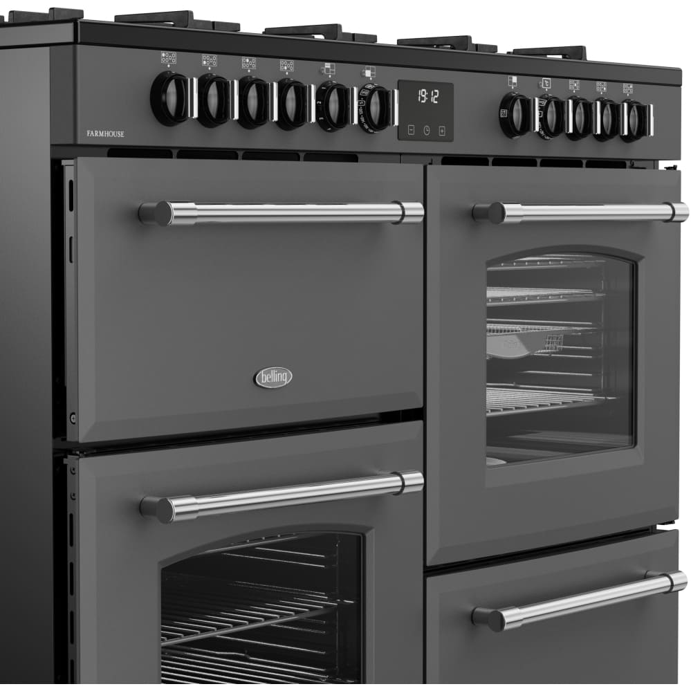 110cm Dual Fuel Belling Range Cooker, Grey, A Rated - Farmhouse 110 DF - London Houseware - 6