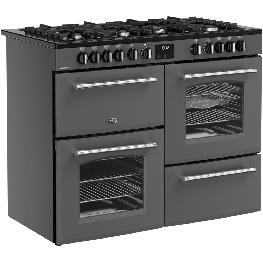 110cm Dual Fuel Belling Range Cooker, Grey, A Rated - Farmhouse 110 DF - London Houseware - 2