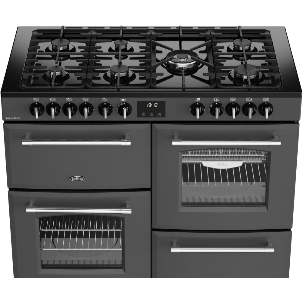 110cm Dual Fuel Belling Range Cooker, Grey, A Rated - Farmhouse 110 DF - London Houseware - 3