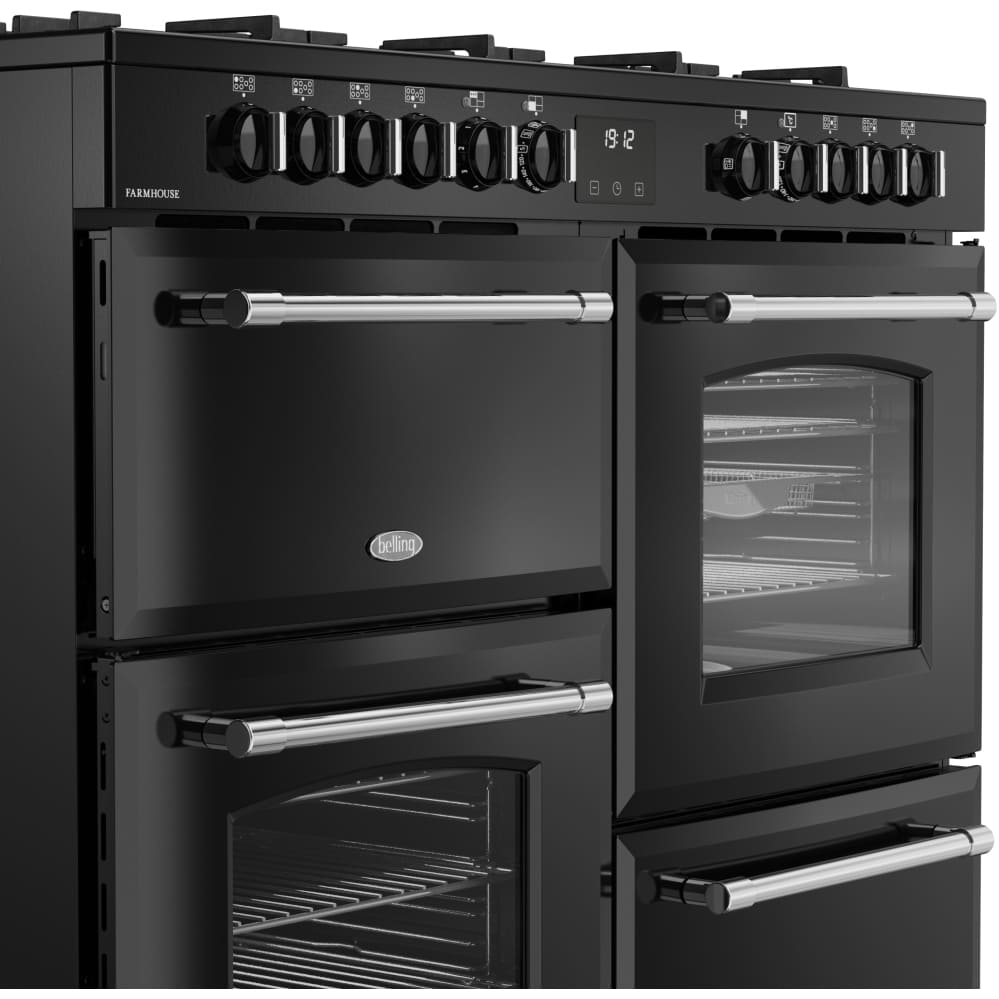 110cm Dual Fuel Belling Range Cooker, Black, A Rated - RCA FARMHOUSE 110DF - London Houseware - 3