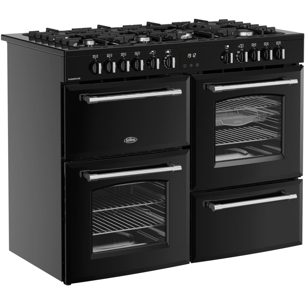 110cm Dual Fuel Belling Range Cooker, Black, A Rated - RCA FARMHOUSE 110DF - London Houseware - 2