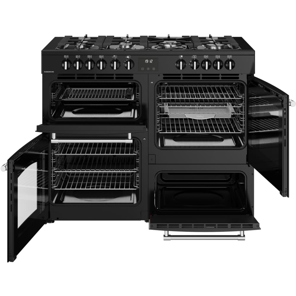 110cm Dual Fuel Belling Range Cooker, Black, A Rated - RCA FARMHOUSE 110DF - London Houseware - 6