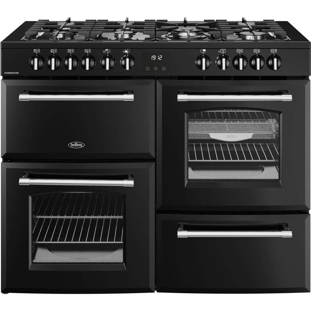 110cm Dual Fuel Belling Range Cooker, Black, A Rated - RCA FARMHOUSE 110DF - London Houseware - 1