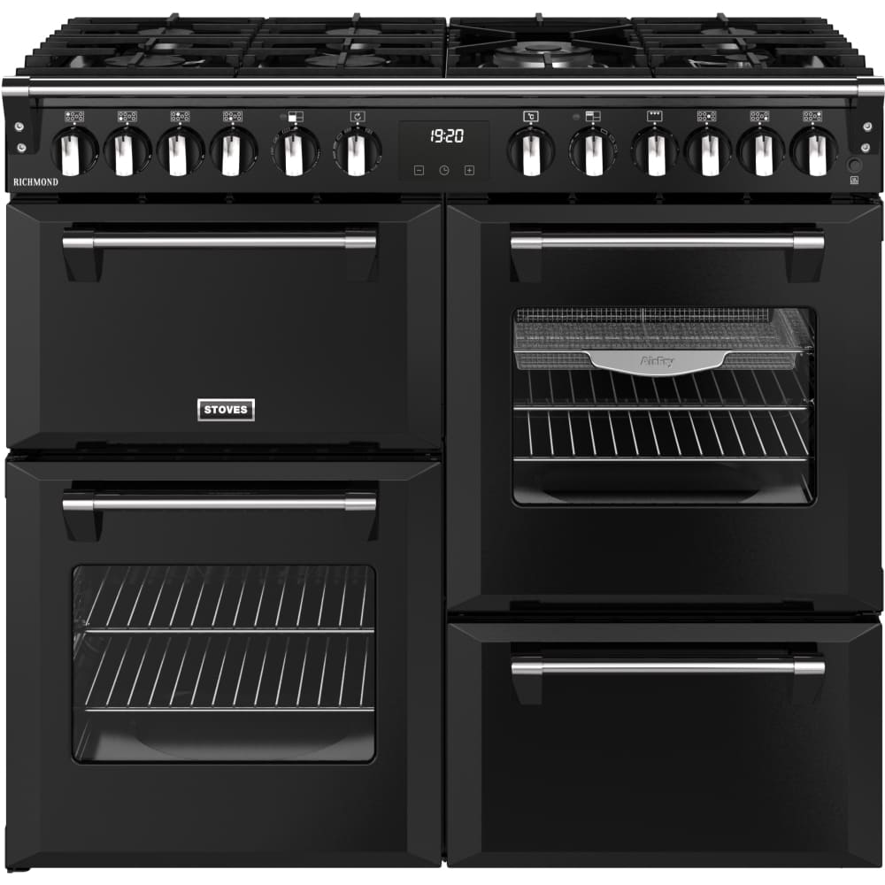 100cm Dual Fuel Stoves Range Cooker, Black, A Rated - Richmond 100DF - London Houseware - 1