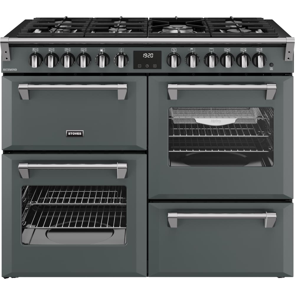 110cm Dual Fuel Stoves Range Cooker, Grey, A Rated - RCA RICH 110DF ANT - London Houseware - 1