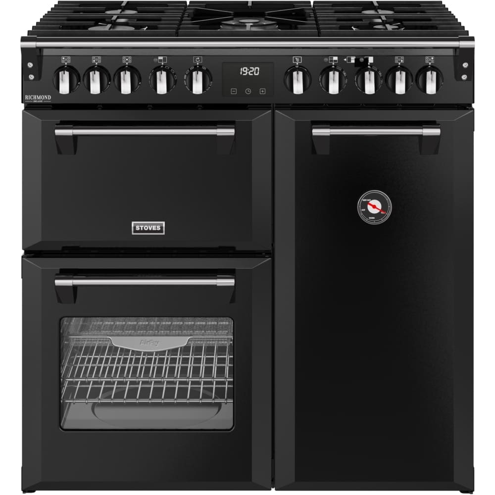 90cm Dual Fuel Stoves Range Cooker, Black, A Rated - DX RCA RICH 90DF BLK - London Houseware - 1