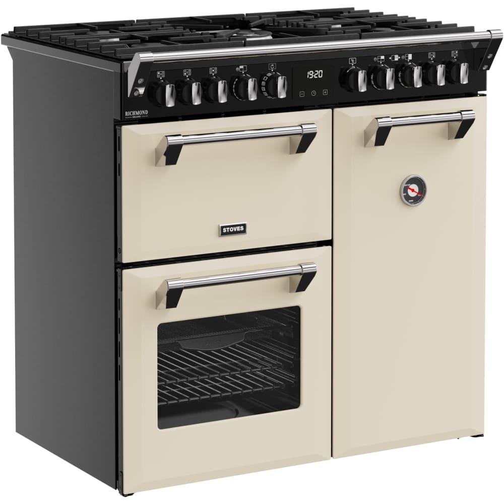 90cm Dual Fuel Stoves Range Cooker, Cream, A Rated - DX RCA RICH 90DF CRM - London Houseware - 2