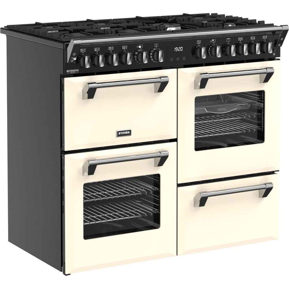 100cm Dual Fuel Stoves Range Cooker, Cream, A Rated - DX RCA RICH 100DF CRM - London Houseware - 2