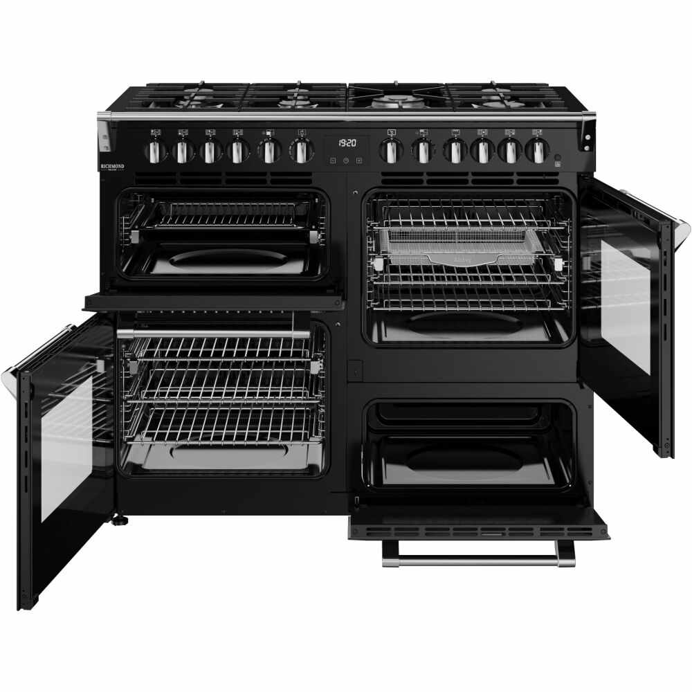 110cm Dual Fuel Stoves Range Cooker, Black, A Rated - DX RCA RICH 110DF BLK - London Houseware - 3