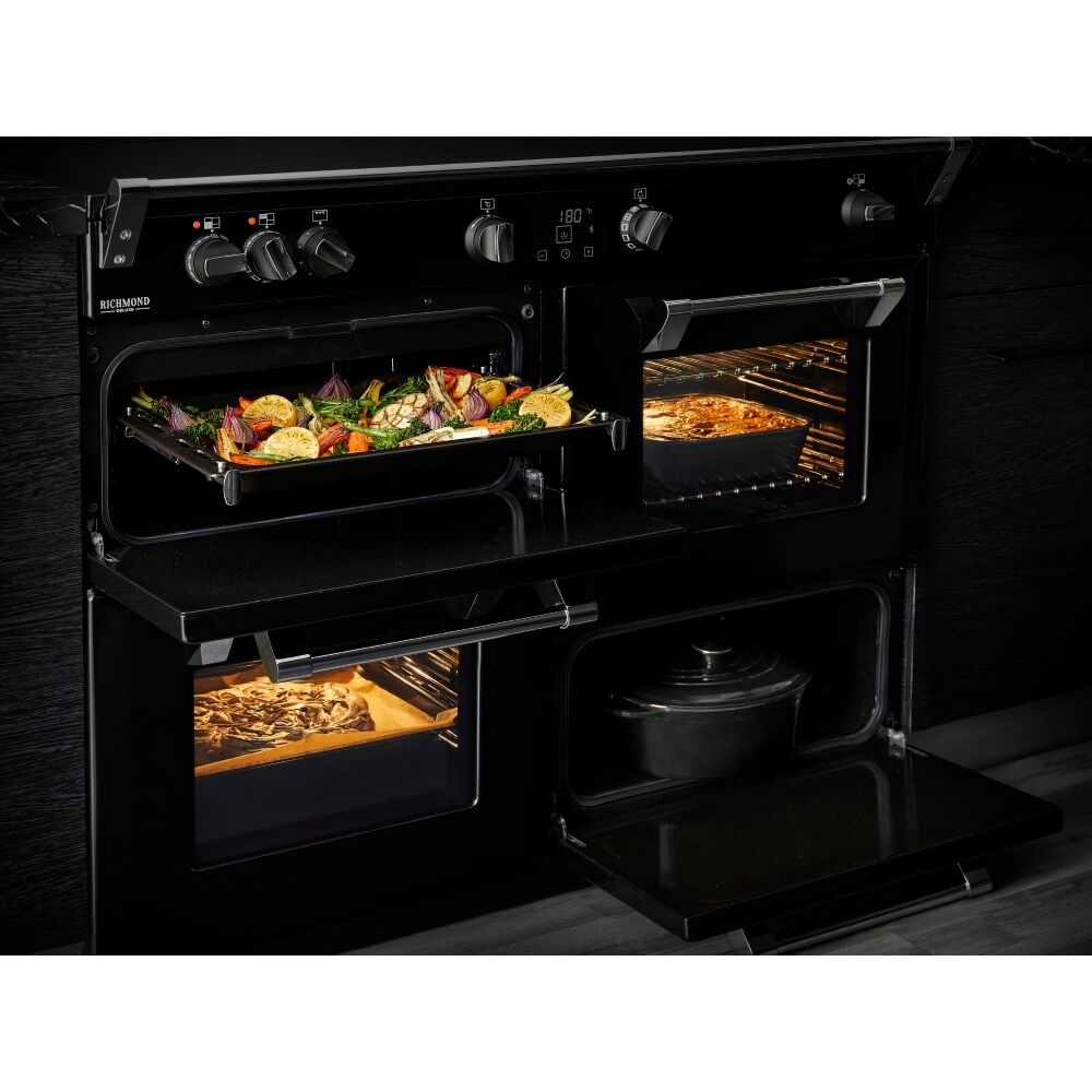 110cm Dual Fuel Stoves Range Cooker, Black, A Rated - DX RCA RICH 110DF BLK - London Houseware - 7