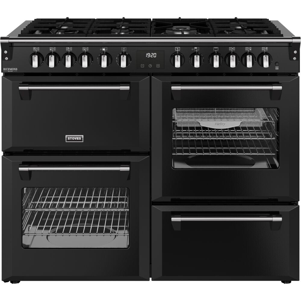 110cm Dual Fuel Stoves Range Cooker, Black, A Rated - DX RCA RICH 110DF BLK - London Houseware - 1