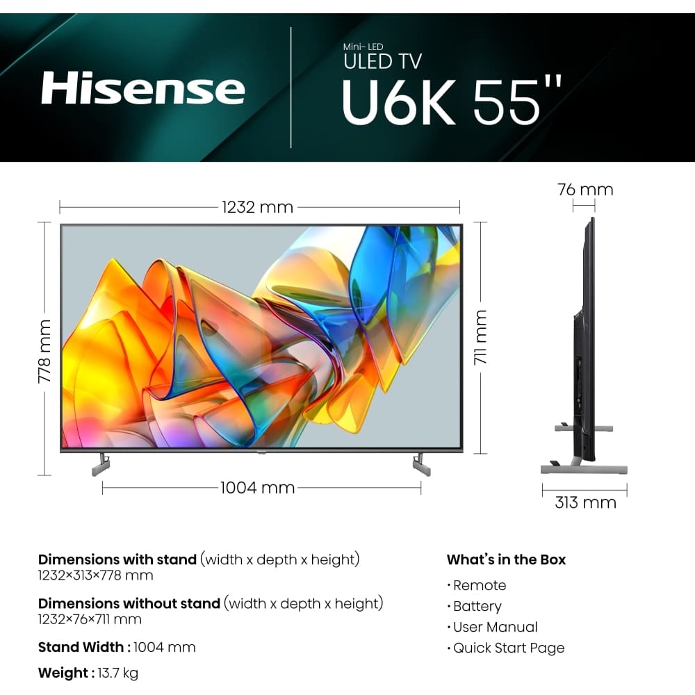 Hisense TV, 55 Inch 4K Ultra HD Mini-LED - U6 Series 55U6KQTUK - London Houseware - 11