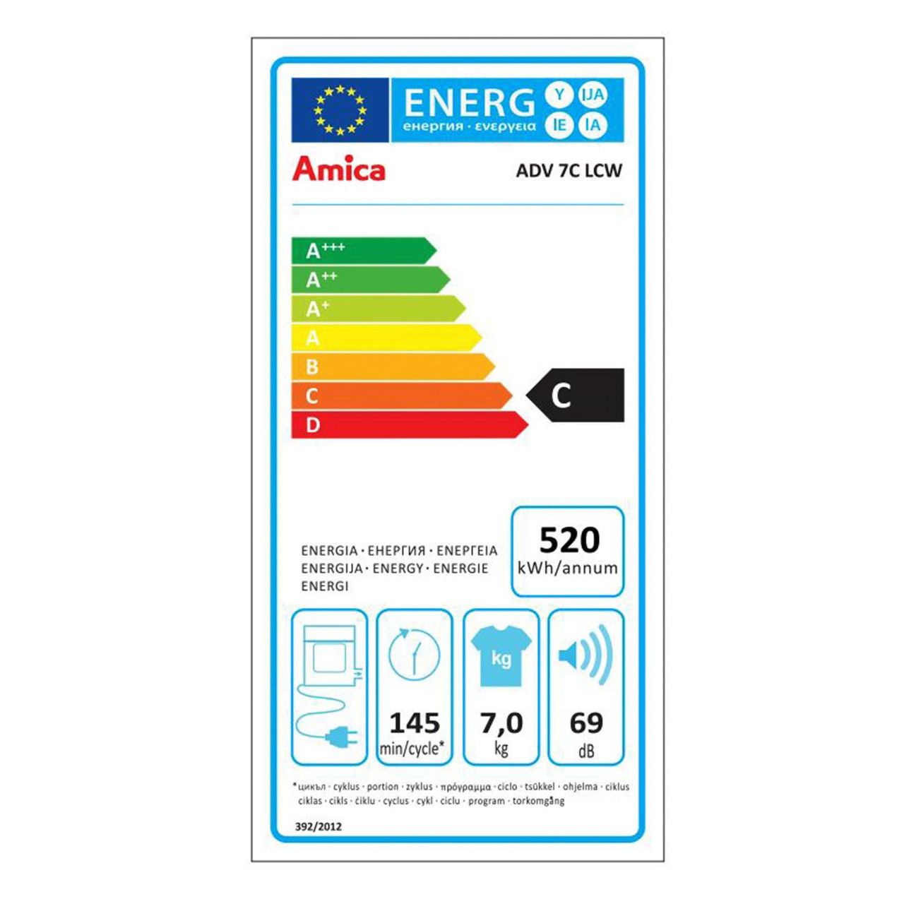 7Kg Vented Tumble Dryer White, Freestanding – Amica ADV7CLCW - London Houseware - 3