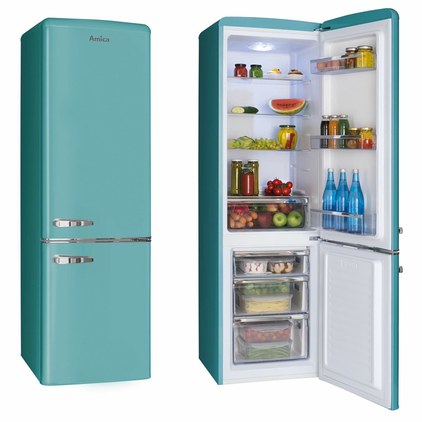 55Cm Retro Fridge Freezer 60/40 Split, Duck Egg Blue - Amica FKR29653DEB - London Houseware - 6