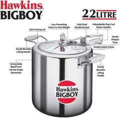 Hawkins Bigboy (BB22) - 22 Litre Silver Colour Pressure Cooker - London Houseware - 3