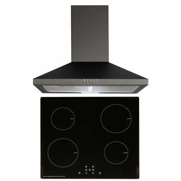 SIA 60cm Black 4 Zone Touch Control Induction Hob & Cooker Hood Fan - London Houseware - 1