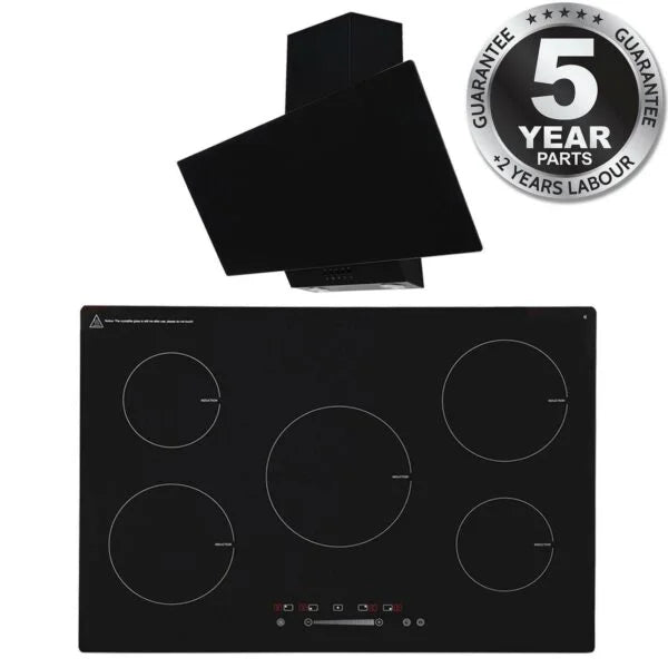 SIA 90cm Black 5 Zone Touch Control Induction Hob & Angled Glass Cooker Hood Fan - London Houseware - 2