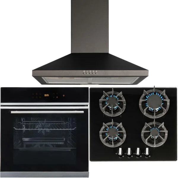 60cm Black Digital Electric Oven, 4 Burner Gas Hob & Chimney Cooker Hood - London Houseware - 6