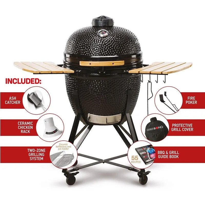 59cm Grande Charcoal BBQ Grills, Black Pack - Kamado Bono - Naamaste London Homewares - 2