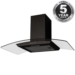 90cm Black Extractor Fan Cooker Hood / Curved Glass - SIA CGH90BL - London Houseware - 2