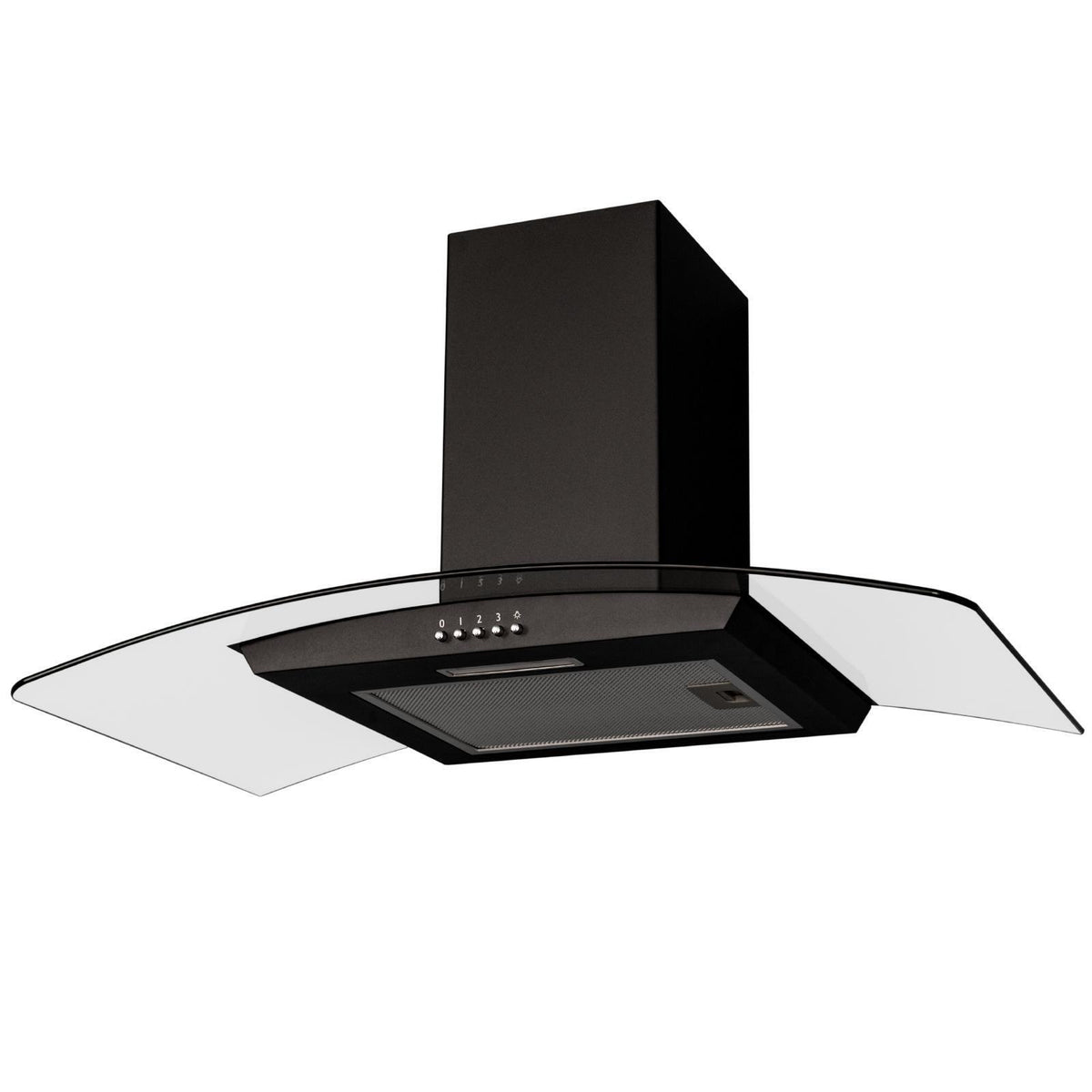 90cm Black Extractor Fan Cooker Hood / Curved Glass - SIA CGH90BL - London Houseware - 1