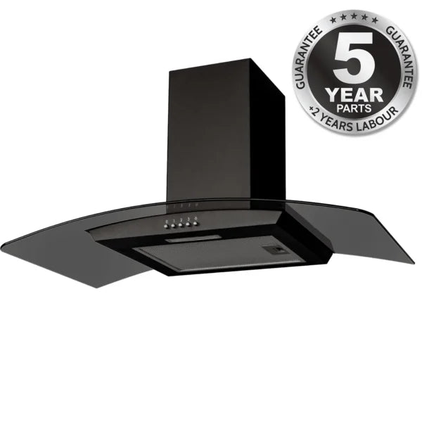 90cm Black Curved Glass Chimney Cooker Hood – SIA CGHS90BL - London Houseware - 6