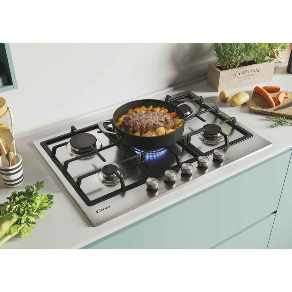 75cm 5 Burner Gas Hob Stainless Steel - Candy CHG74WPX - London Houseware - 5