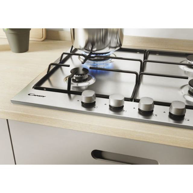 60cm 4 Burner Gas Hob Stainless Steel - Candy CHW6BRX - Naamaste London Homewares - 5