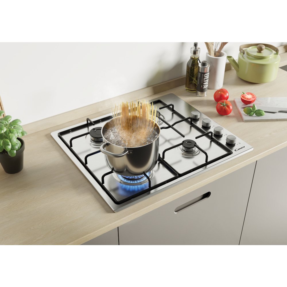 Stainless Steel 4 Burner Gas Hob - Candy CHW6LX - Naamaste London Homewares - 5