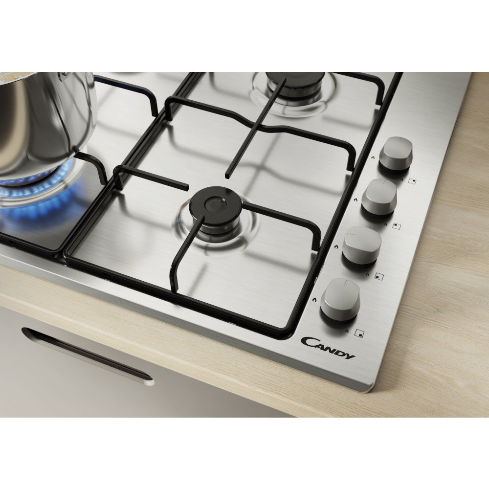 Stainless Steel 4 Burner Gas Hob - Candy CHW6LX - Naamaste London Homewares - 4