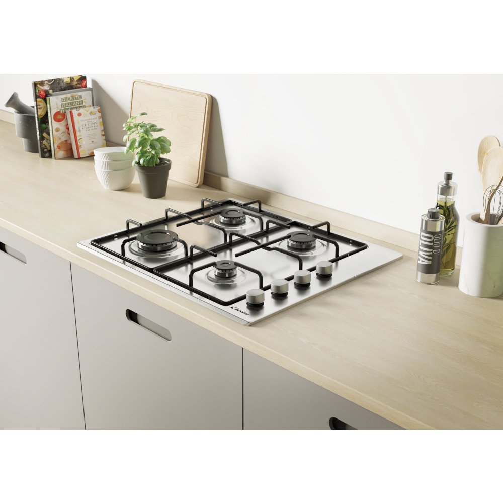 Stainless Steel 4 Burner Gas Hob - Candy CHW6LX - Naamaste London Homewares - 3