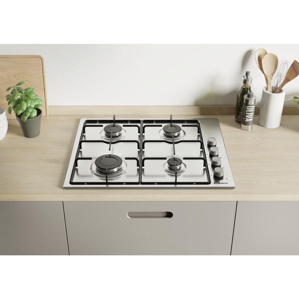 Stainless Steel 4 Burner Gas Hob - Candy CHW6LX - Naamaste London Homewares - 2