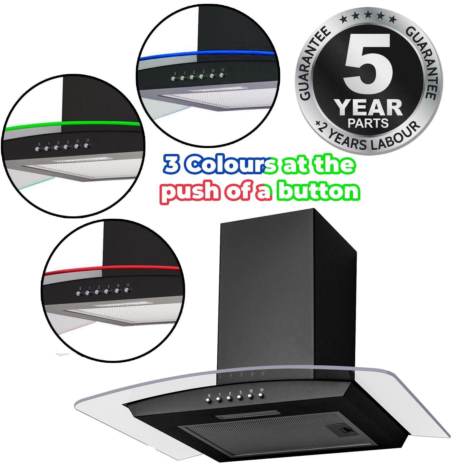 60cm Black Extractor Fan Cooker Hood / Curved Glass - SIA CPLE60BL - London Houseware - 7