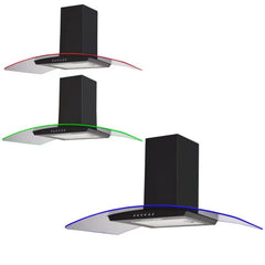 90cm Black LED Curved Glass Chimney Cooker Hood – SIA CPLE90BL - London Houseware - 1