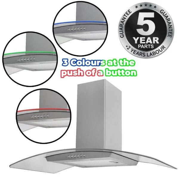 90cm Extractor Fan Cooker Hood / Curved Glass - SIA CPLE90SS - London Houseware - 8