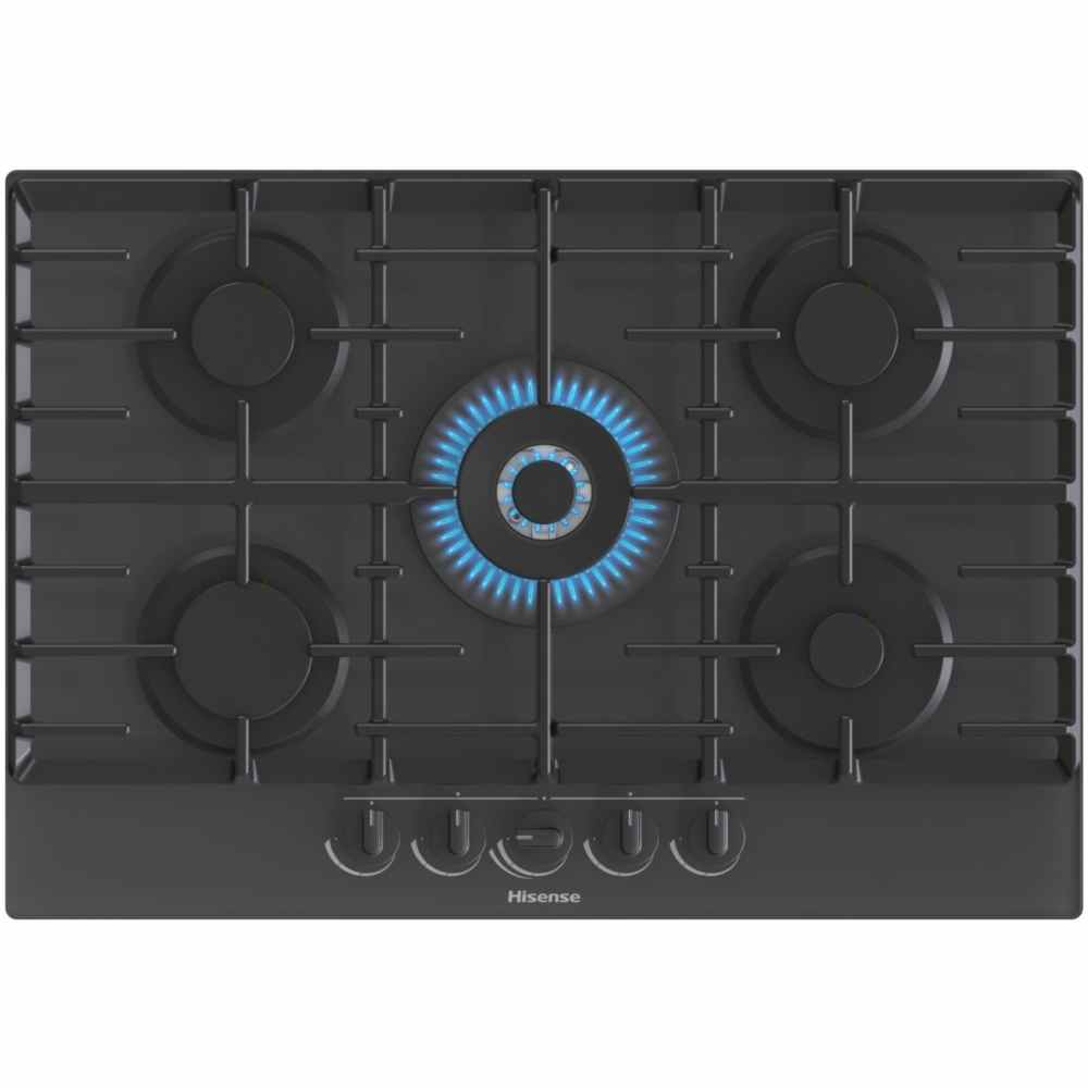 Black on Glass 5 Burner Gas Hob - Hisense GG773B - London Houseware - 1