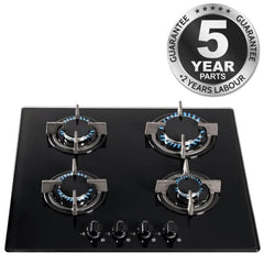 60cm Black Glass 4 Burner Gas Hob - SIA GHG603BL - London Houseware - 2