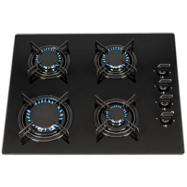 60cm Black Glass 4 Burner Gas Hob - SIA GHG612BL - London Houseware - 1