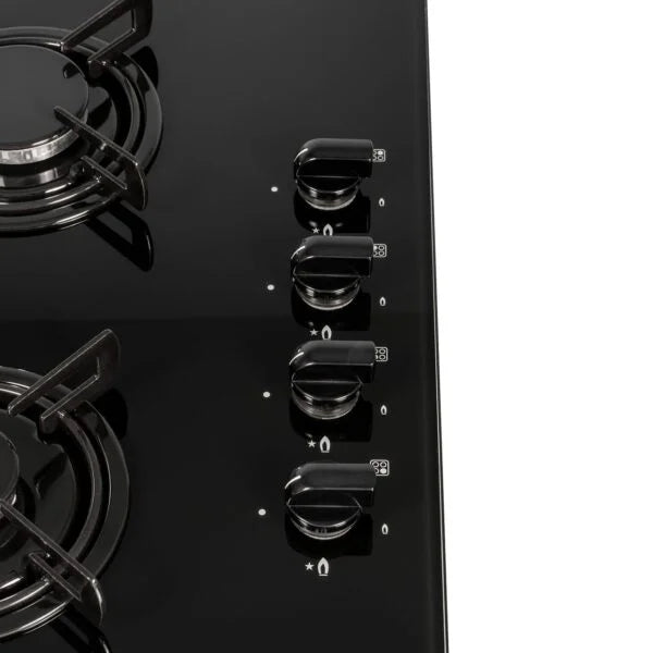 60cm Black Glass 4 Burner Gas Hob - SIA GHG612BL - London Houseware - 4